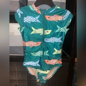 Tea Collection Teal One-Piece Swimsuit with Colorful Fish Print